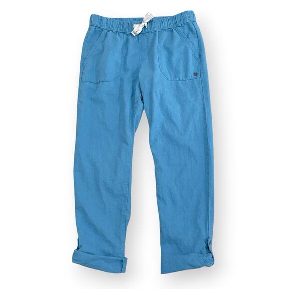Roxy Pants - Roxy On The Seashore Pants XS Blue Linen Blend Drawstring Elastic Waist Roll Tab